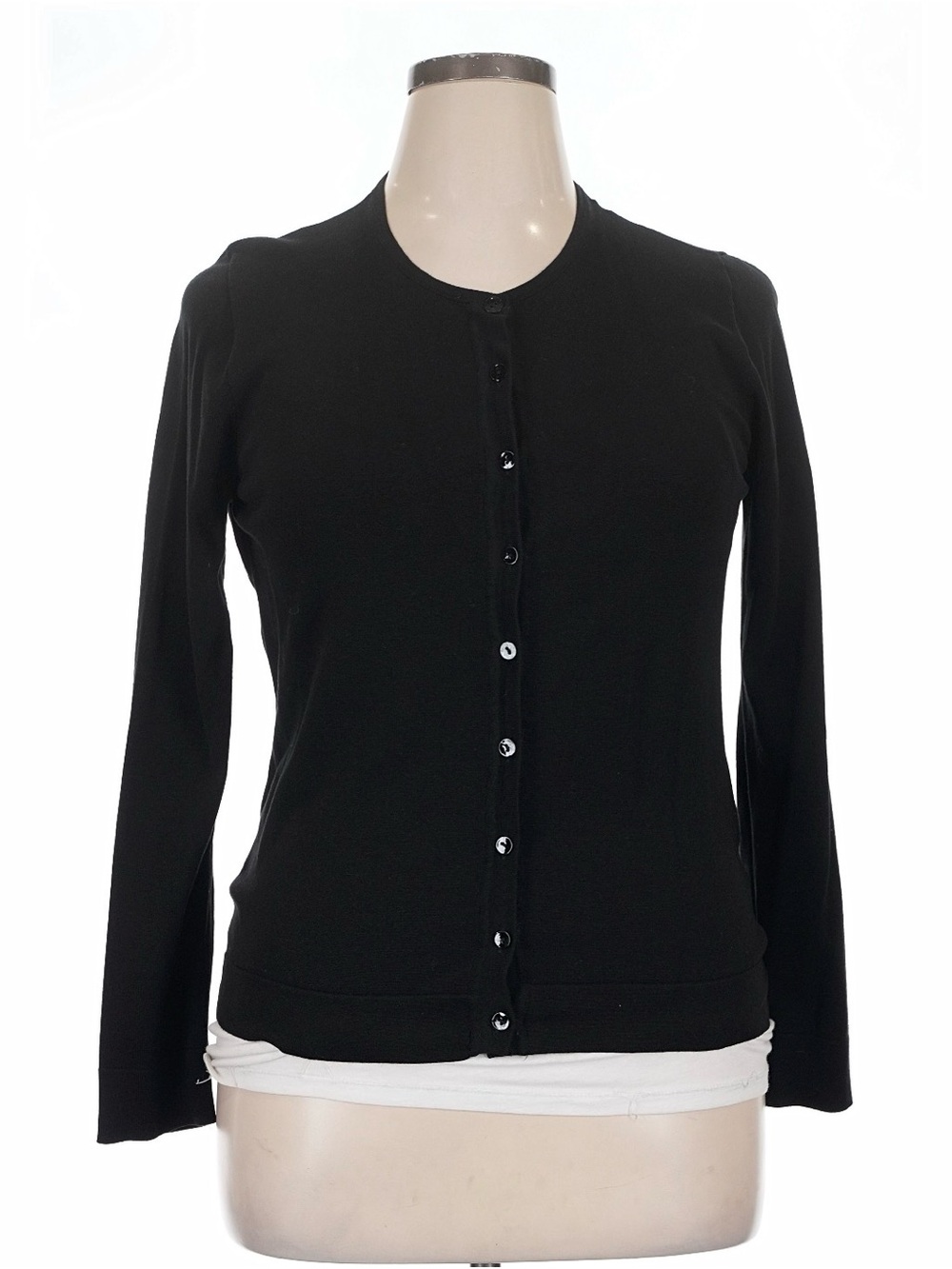 august silk Black Button-Front Crewneck Cardigan